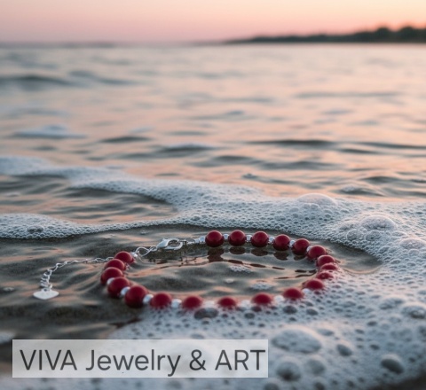 BRANSOLETKA Z KORALA I SREBRA