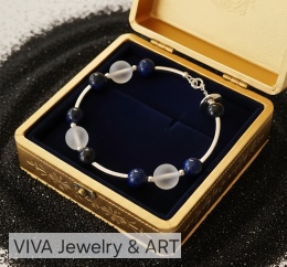 BRANSOLETKA Z LAPIS LAZULI I KAMIENIA KSIĘŻYCOWEGO ZE SREBREM