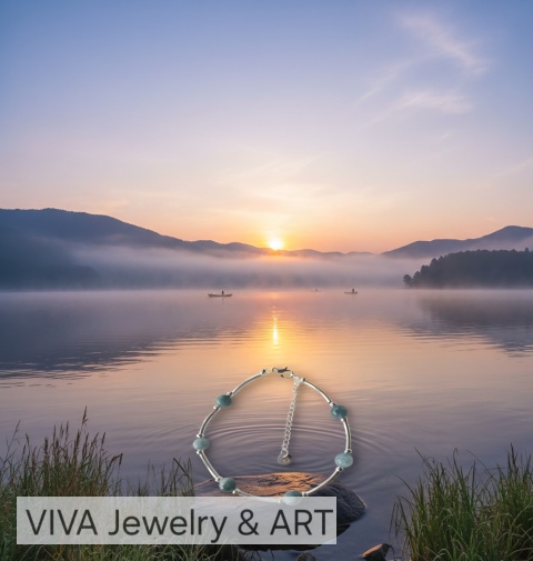 BRANSOLETKA Z AKWAMARYNU I SREBRA