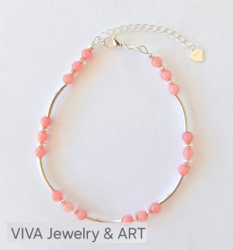 BRANSOLETKA Z RÓŻOWEGO CHALCEDONU I SREBRA