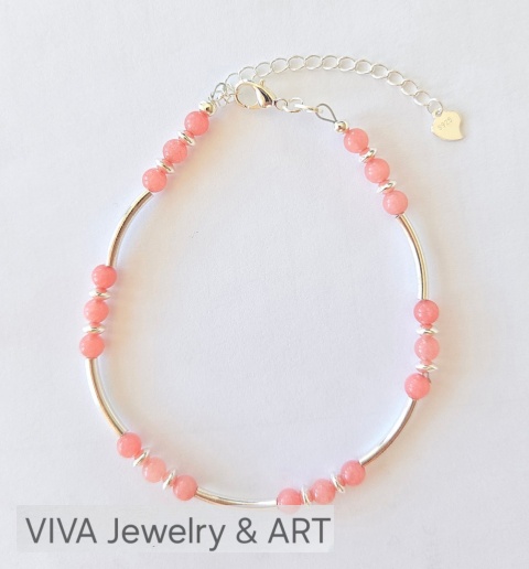 BRANSOLETKA Z RÓŻOWEGO CHALCEDONU I SREBRA