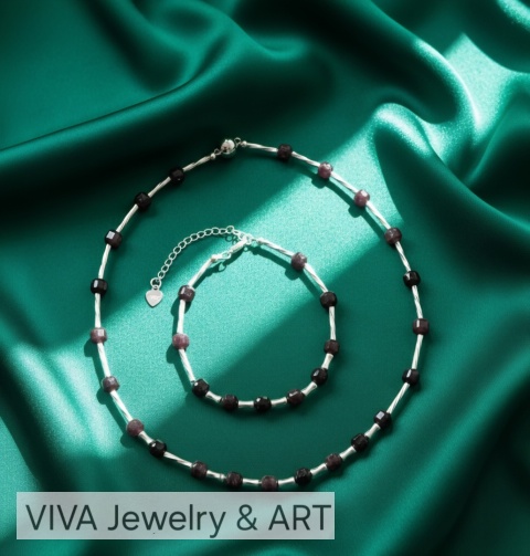 KOMPLET BIŻUTERII Z AGATU I SREBRA