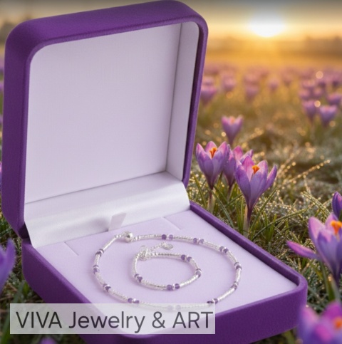 KOMPLET BIZUTERII ,,ROSA KROKUSA" Z AMETYSTU