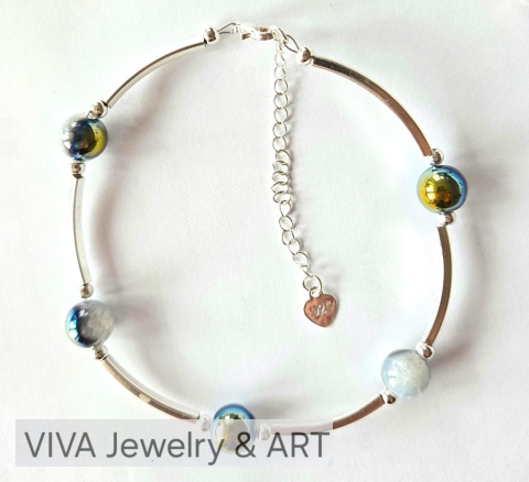 BRANSOLETKA ,,KOSMICZNY PYŁ" Z HEMATYTU I SREBRA