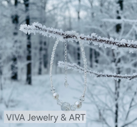 BRANSOLETKA Z KAMIENIA KSIĘŻYCOWEGO, PEREŁ I SREBRA