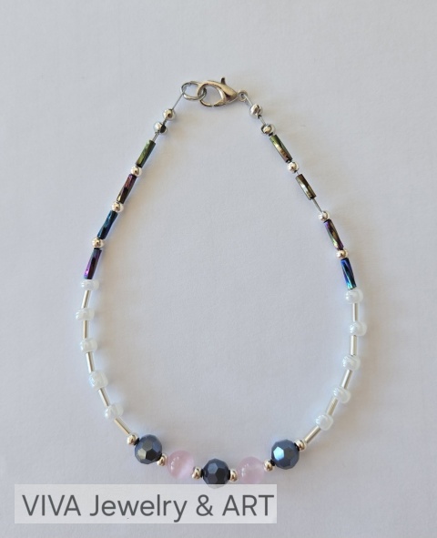 BRANSOLETKA ,,KWIAT RÓŻY" Z HEMATYTÓW I SREBRA