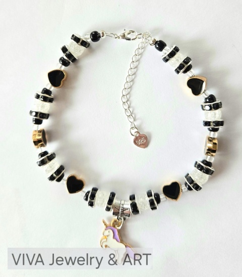 BRANSOLETKA ,,NOCNA FANTAZJA" Z AKRYLU I SREBRA Z ZAWIESZKĄ