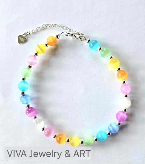 BRANSOLETKA ,,OCZY TĘCZY" ZE SREBRA I KAMIENIA ,,KOCIE OKO"