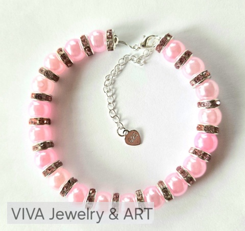 BRANSOLETKA ,,PINK GLAMOUR" Z KORALIKÓW AKRYLOWYCH I SREBRA