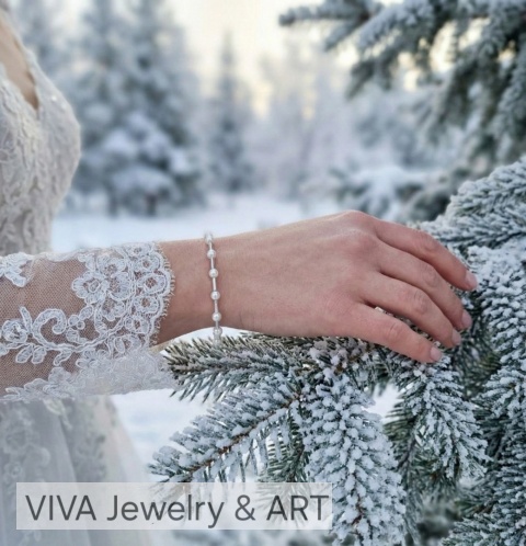 BRANSOLETKA Z PEREŁ I SREBRA