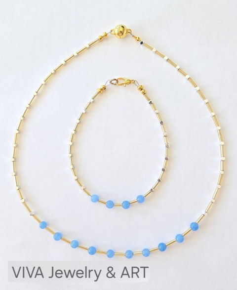 KOMPLET ,,GEST FARAONA" Z HEMATYTÓW I AKWAMARYNU