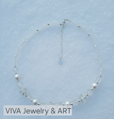 NASZYJNIK Z PEREŁ, SREBRA I KRYSZTAŁU GÓRSKIEGO