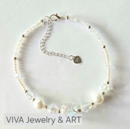 NASZYJNIK Z PEREŁ, SREBRA I KRYSZTAŁU GÓRSKIEGO