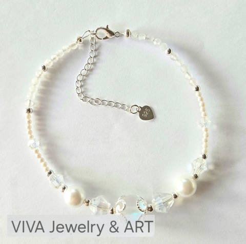 NASZYJNIK Z PEREŁ, SREBRA I KRYSZTAŁU GÓRSKIEGO