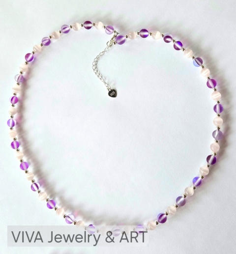 NASZYJNIK ,,MAGIA PÓŁNOCY" Z KAMIENIA KOCIE OKO I KAMIENIA AUSTRIACKIEGO I SREBRA