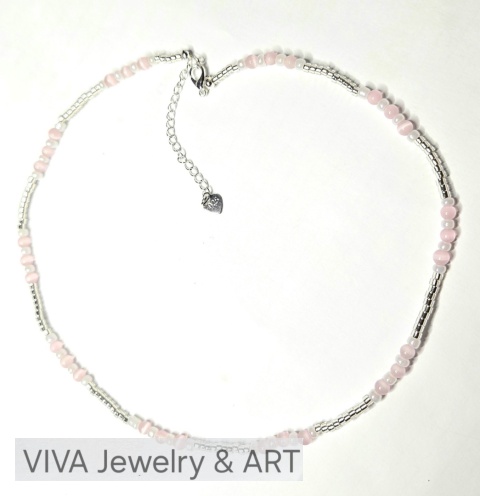 NASZYJNIK ,,MIGOTLIWY ŚWIT" Z KAMIENIA KOCIE OKO I KORALIKÓW AKRYLOWYCH