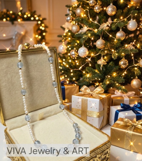 NASZYJNIK Z TOPAZU, PEREŁI STRBRA POZŁACANEGO