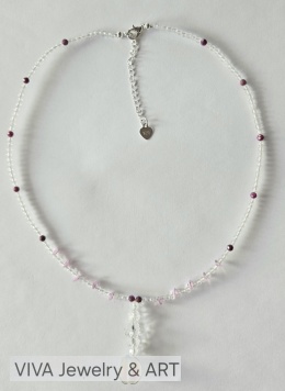 NATURAL RUBY & ROCK CRYSTAL NECKLACE 925 STERLING SILVER