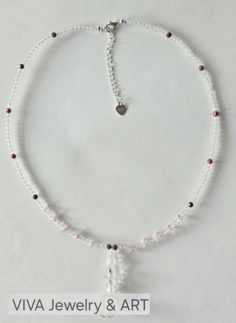 NATURAL RUBY & ROCK CRYSTAL NECKLACE 925 STERLING SILVER