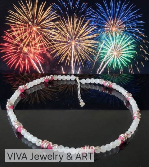 NASZYJNIK Z ANGELITU, KAMIENIA KSIĘŻYCOWEGO I SREBRA