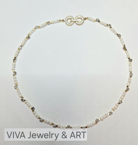 NASZYJNIK ,,WIECZNA OBLUBIENICA'' Z CYRKONI, PEREŁ I SREBRA POZŁACANEGO 18- KARATOWYM ZLOTEM